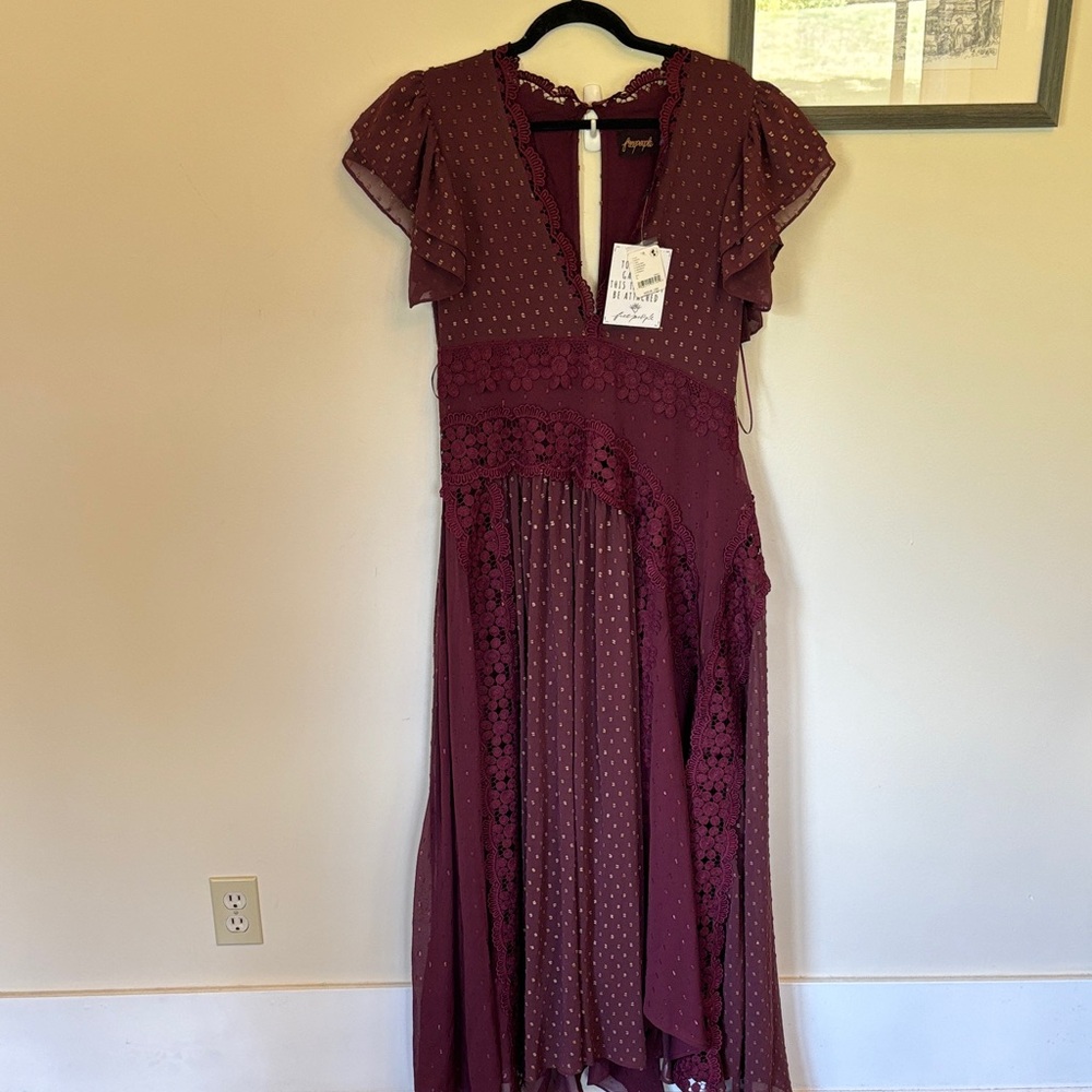 Free People Wine Red Polka Dot Maxi Dress - Picture 4 of 15